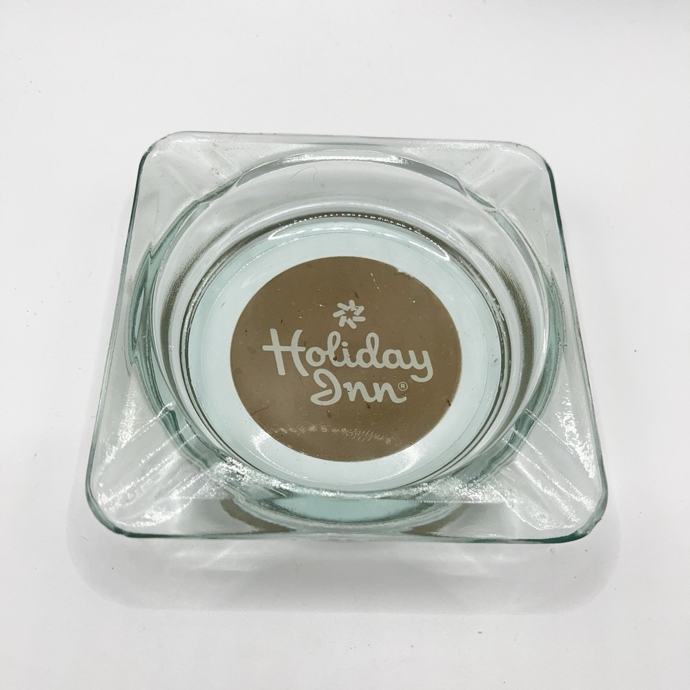 HOLIDAY INN‎ Vintage Ashtray Clear Square 4 x 4 inch Hotel